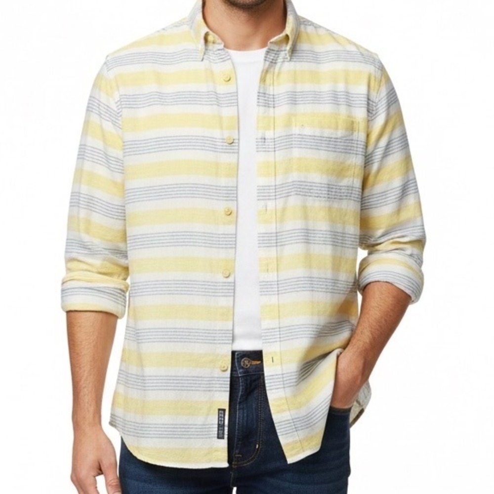 Pepe Jeans Whopper Sr Blue Yellow Striped Long Sleeve Button Down Men's Shirt L - Picture 1 of 10